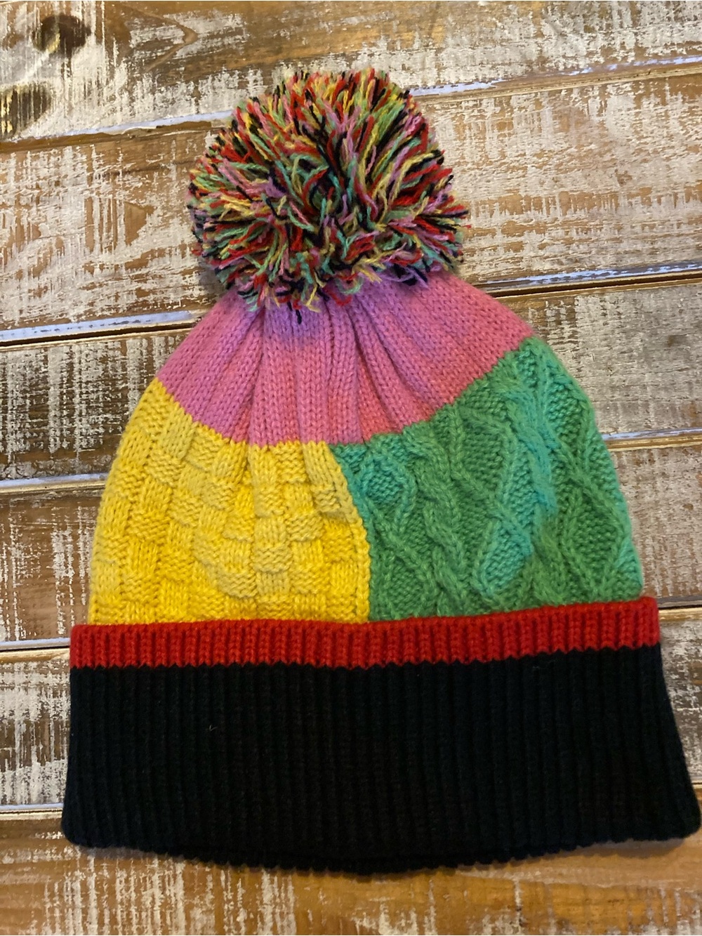 ASOS Multicolor Kids Pom-Pom Beanie with Black Cuff